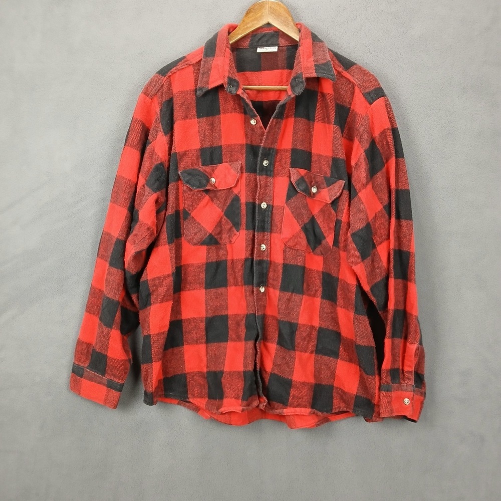 Vintage Winston Shirt Mens XL Red Black Buffalo Plaid Flannel Cotton Button Up